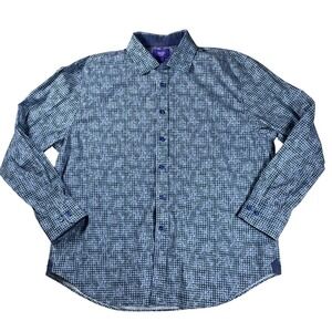 TALLIA 1893 Long Sleeve Button Up Shirt Mens XL Blue Floral Checkered Flip Cuff